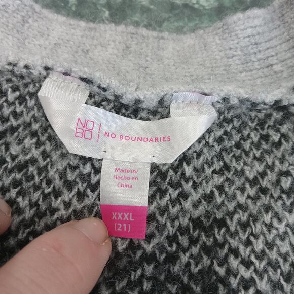 Cardigan Juniors Xxxl 21 Gray Black Cat Print Knit Open Front Fuzzy Sweater 1x2x - Picture 6 of 10